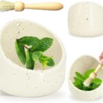 2025 Herb Stripper Bowl with Brush – Handmade Ceramic Herb Peeler for Cooking & Salads, Efficient Herb Stripping Tool with Cleaning Brush, Pottery Kitchen Gadget for Meal Prep (1-Piece)