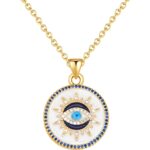 SmileBelle Evil Eye Gold Protection Necklace, Handmade Evil Eye Jewelry for Women, Ojo Turco Pendant Luck Amulet, Third Nazar Necklace Birthday Gift for Her