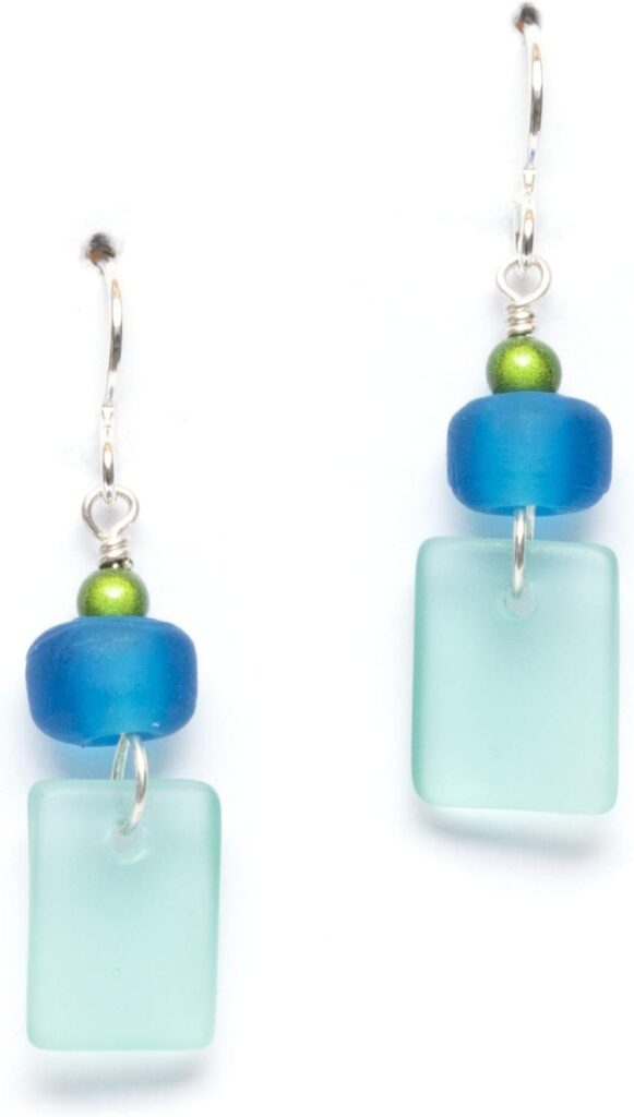 Sea Glass Mystic Earrings Sterling Drop Beach Earrings for Women by EcoSeaCo, using recycled and sustainable material. Handmade in the USA