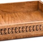 Serving Trays Acacia Wood Engraved Design & Cutout Handles Ideal for Breakfast, Drinks, & Home Decor (10″ x 10″ x 1.6″)