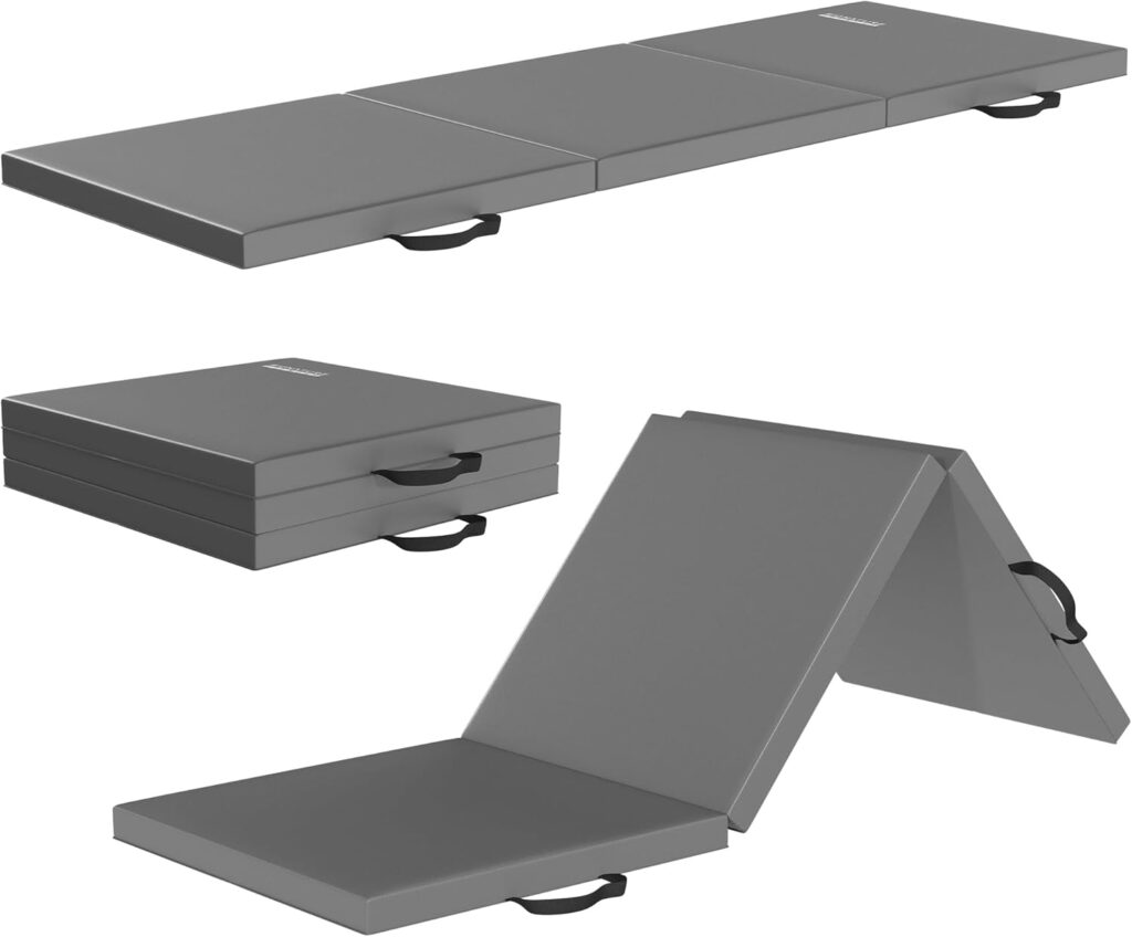 Fitvids Folding Exercise Gymnastics Mat, 2’x6’x2″ Gym Workout Mat with Carrying Handles 3-Fold High-Density Anti-Tear Portable Fitness Aerobics Mats for Home Gym Yoga Pilates Tumbling MMA Core Training, Multiple Colors