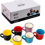Bacimi® Mini Ceramic Espresso Mugs (Set of 6 / 3oz / 90ML) – Small Drinking Cups with Handle – Dishwasher & Microwave Safe – Modern Mugs for Coffee, Tea, Cocoa, Milk & Latte