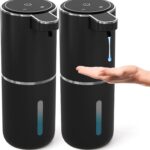 2 Pack Automatic Soap Dispenser Touchless,Liquid Hand Soap Dispenser 12.8oz USB 4levels Adjustable Dispenser Electric Wall Mounted Smart for Bathroom and Kitchen Dish Soap，Easy for Toddlers(Black)