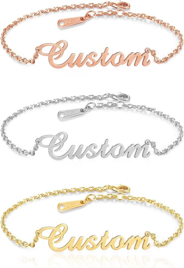 Custom Name Bracelets – 18K Gold Plated Adjustable Personalized Name Anklet Bracelets, Customized Jewelry Gift for Women Girlfriend