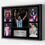 Black Framed Lionel Messi Signed Poster For Kids Hanging To Room Bedroom Wall Decor-Soccer Superstar Posters Canvas Art Print Picture For Teen Boy Fans Birthday Gifts