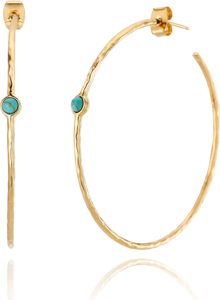 14K Gold-Plated Dainty Hoop Earrings with Simulated Blue Turquoise – Lightweight, Hypoallergenic, Chic Boho Design for Versatile Everyday Elegance – delicate minimal Jewelry by MJLULU