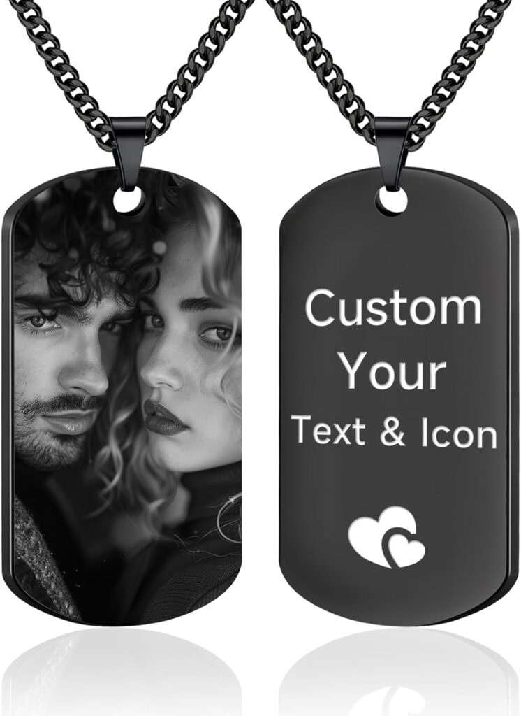 Picture Necklace Personalized Photo – Custom Engraved Text Dog Tags Necklaces, Customized Gifts for Men Women