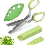 Herb Scissors Set,Multipurpose 5 Blade Kitchen Herb Cutter with Safety Cover and Cleaning Comb for Cutting Shredded Lettuce, Cilantro Fresh, Green Onion Fresh and etc.