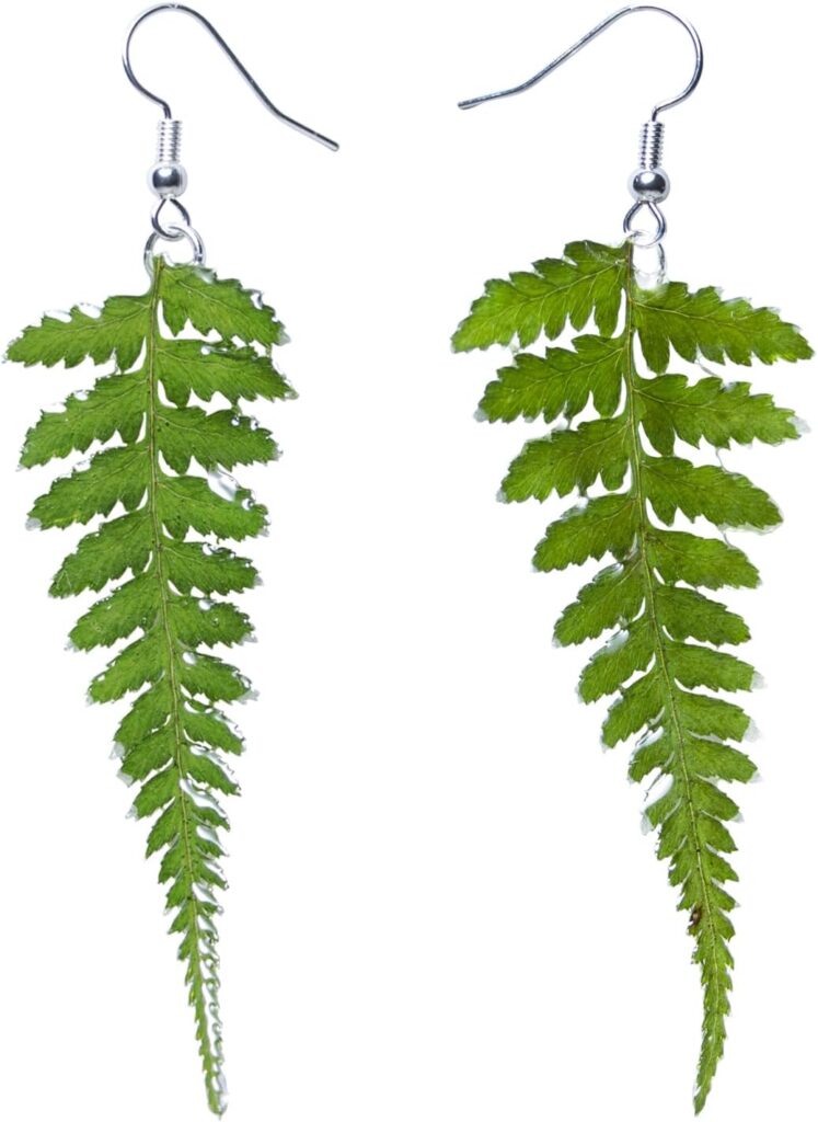 Handmade Real Fern Leaf Earrings, Green Pressed Leaf Natural Earrings, Dried Leaves Resin Jewelry, Birthday Gift