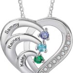 925 Sterling Silver Mother Necklace with 3-4 Simulated Birthstones Personalized Women’s Promise Necklace Engraved Names Family Anniversary Jewelry for Grandma