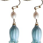 All natural delicate Campanula flowers paired with pearl drop earrings are handmade and unique,Vintage-Style Pearl Drop Earrings, Blue Glass Bell Flower Design, Gold-Tone Hooks,Real Preserved Bellflower & Freshwater Drop Earrings | Handmade Hypoallergenic Dangle Earrings | Lightweight Floral Jewelry Gifts for Women