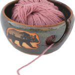 ALWAYS AZUL POTTERY Mountain Scene Bear Yarn Bowl in Seamist Glaze – Handmade Ceramic Pottery Yarn Bowl – Knitting & Crochet Yarn Holder – Artisan Glazed Pottery- Wool Bowl Great for Knitters