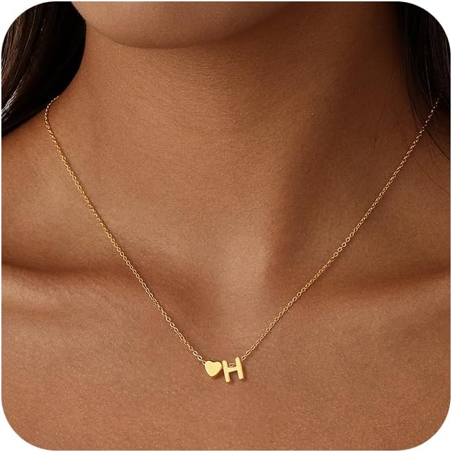 Gold Heart Initial Necklace for Women Dainty 14K Gold Plated Letter A-Z Pendant Necklace Gold Initial Necklace for Women Personalized Jewelry Gifts