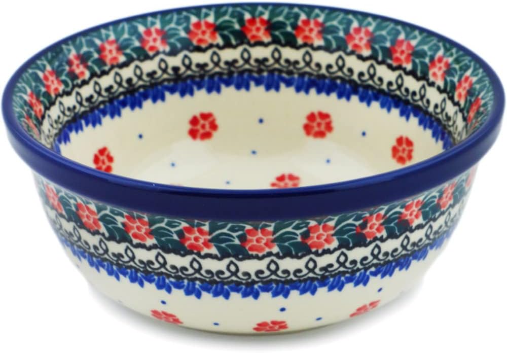 Authentic Polish Pottery Bowl 6-inch in Spring Butterfly Design Handmade in Bolesławiec Poland by Ceramika Artystyczna + Certificate of Authenticity