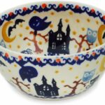 Authentic Polish Pottery Bowl 5-inch in Halloween Spooky Vibe Design Handmade in Bolesławiec Poland by Ceramika Bona + Certificate of Authenticity