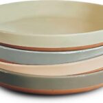 Mora Ceramic Flat Pasta Bowl Set of 4-35oz, Microwave Safe Plate with High Edge for Kitchen and Eating, Large Wide Bowls/Plates for Serving Dinner, Salad, etc- Neutrals