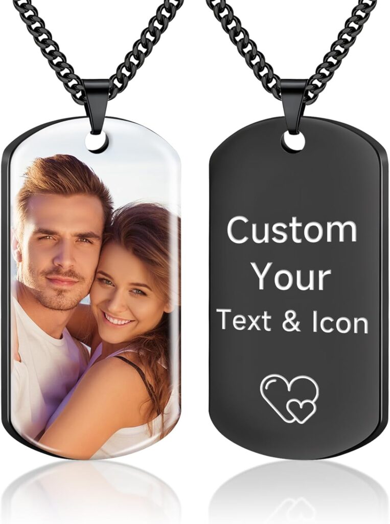 Picture Necklace Personalized Photo – Custom Engraved Text Dog Tags Necklaces, Customized Gifts for Men Women