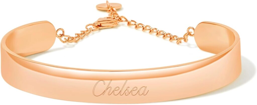 Custom Engraved Rose Gold Women’s Bracelet, 5″ and up Adjustable Bracelet – Personalized Bracelet for Her – Women’s Bracelet – Gift for Her – Graduation Gift – Gifts for Mom