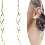 Sterling Silver Spiral Long Wire Earrings, Handmade Twisted Linear Hypoallergenic Dangle Drop Earrings, Gift for Women (Silver, straight long wire earing)