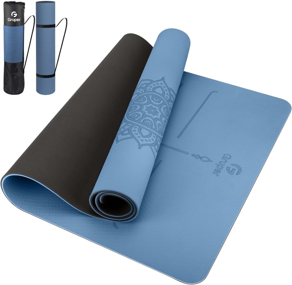 Yoga Mat Non Slip TPE Extra Wide Yoga Mat with Alignment Mark, 72″L x 32″W x 0.32″/0.24″Th (183cm x 80cm x 8mm/6mm), Anti-Tear Exercise Mat with Carrying Strap and Bag, Workout Mats for Yoga, Pilates