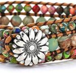 YGLINE Boho Handmade Natural Stone Bead 3 Row Wide Wrap Wrist Statment Bracelet Jewelry Collection