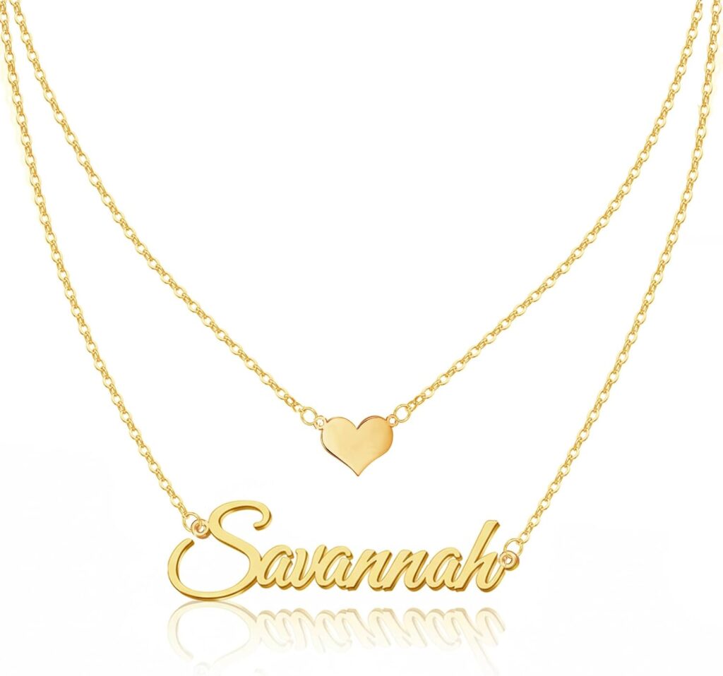 Custom Layered Name Necklace Personalized with Heart 18K Gold Plated Customized Nameplate Necklace Gifts for Women