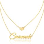 Custom Layered Name Necklace Personalized with Heart 18K Gold Plated Customized Nameplate Necklace Gifts for Women