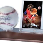 MLB Dark Wood Base Ball and Card Holder,8.2 x 6.5 x 4.7 inches,Multicolor