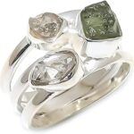 Rough Moldavite Ring & Herkimer Diamond Ring Gemstone From Czech Republic 925 Sterling Silver Handmade Jewelry