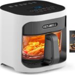 BOSWELL 4.5QT Glass Air Fryer – 6-in-1 with Transparent Bowl | Circulating Air for Crispy Results | Bake, Broil, Air Fry | Temperature Control, Dishwasher Safe (White)