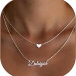 MeMoShe Layered Choker Name Necklace Personalized with Heart, Custom Nameplate Pendant 18K Gold Plated Christmas Gift