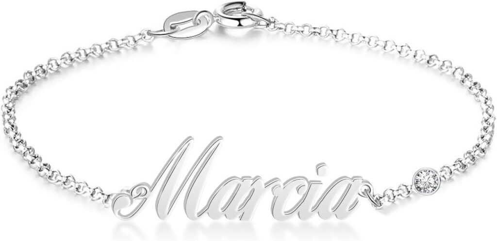 Personalized Name Bracelet or Anklet Bracelet with CZ Birthstone 925 Sterling Silver /10K/14K/18K Custom Names Birthstone Bracelet Anklets Dainty Jewelry Birthday Gifts for Women