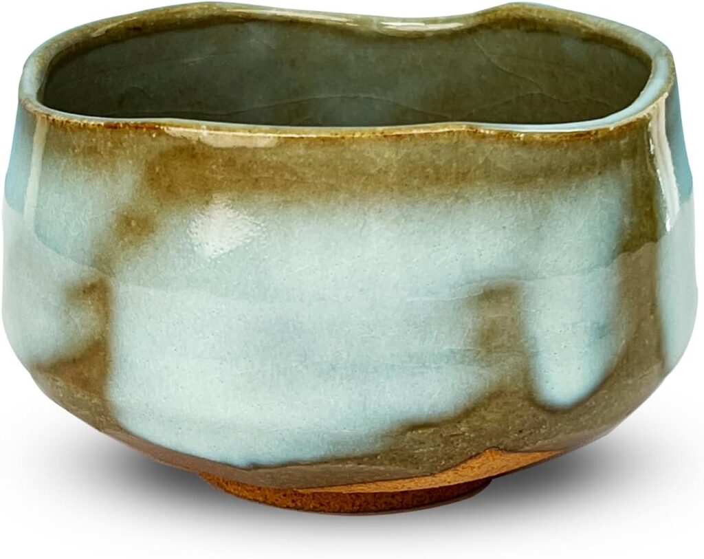 Matcha bowl Chawan, Mino Yaki Pottery Japanese Matcha Tea Cup, Green Tea Cup, Coffee and Soup Cup Made in Japan (Light Blue)