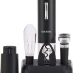 Cork & Vine Rechargeable 7-Piece Wine Set | Electric Wine Opener, Charging Base | Smart Wine Stopper, Wine Aerator, Wine Foil Cutter, Rechargeable Corkscrew, 2 Wine Stoppers Vacuum | Kitchen Gadgets