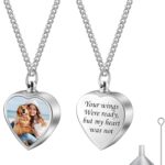 Custom Heart Urn Necklaces for Ashes Personalized Photo Ashes Necklaces Engraved Texts Cremation Jewelry Urns Keepsake Pendant for Women & Men