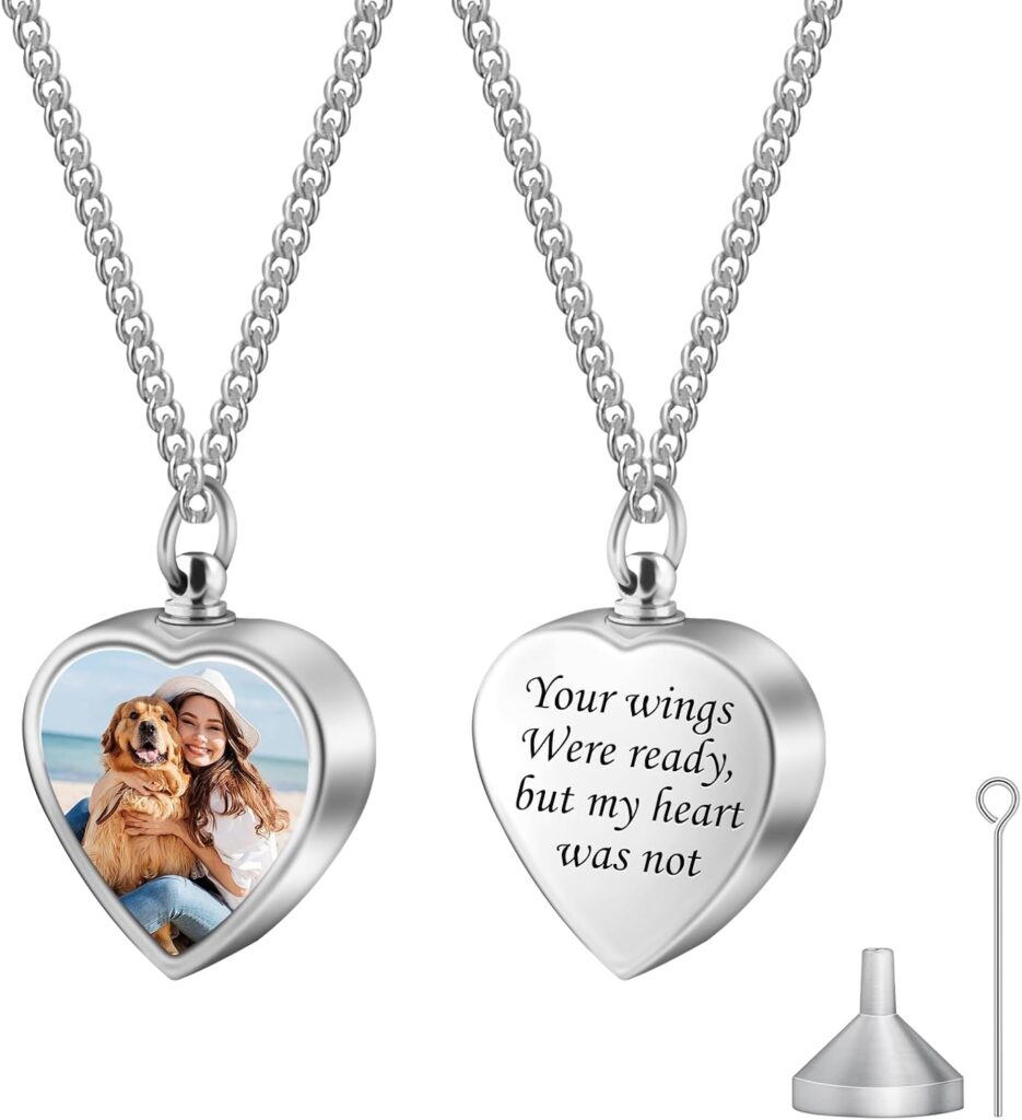Custom Heart Urn Necklaces for Ashes Personalized Photo Ashes Necklaces Engraved Texts Cremation Jewelry Urns Keepsake Pendant for Women & Men