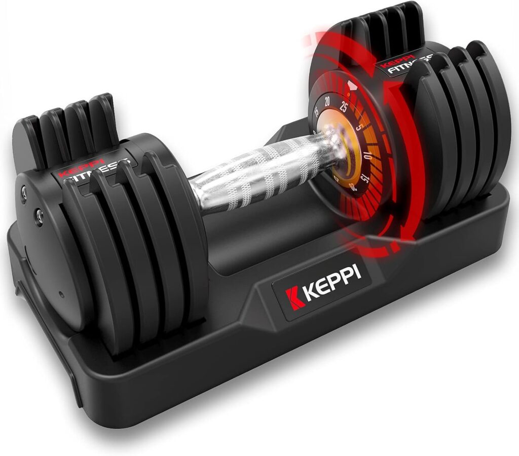 Keppi Adjustable Dumbbells Set-25lb/40lb/55lb/60lb, Anti-Slip Metal Fast Adjust Weight Handle, Exercise & Fitness for Full Body Workout – Adjustable Dumbbell Series