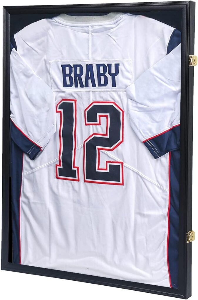 KCRasan Jersey Display Frame Case – Large Lockable Frames Shadow Box with UV Protection for Baseball Basketball Football Soccer Hockey Sport Shirt Matte Black Finish