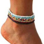 Boho Handmade Beaded African Anklets Multicolor Women Stretch Seed Beads Rainbow Ankle Bracelets Glass Bead Bracelet Elastic Foot and Hand Chain Jewelry (7PCS)