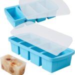 Silicone Freezer Tray with Lid 2 Pack Silicone Freezer Molds – Large Ice Cube Tray – Makes 8 Perfect 1 Cup Portions Soup Cubes Meal Prep Containers- Oven & Dishwasher Safe