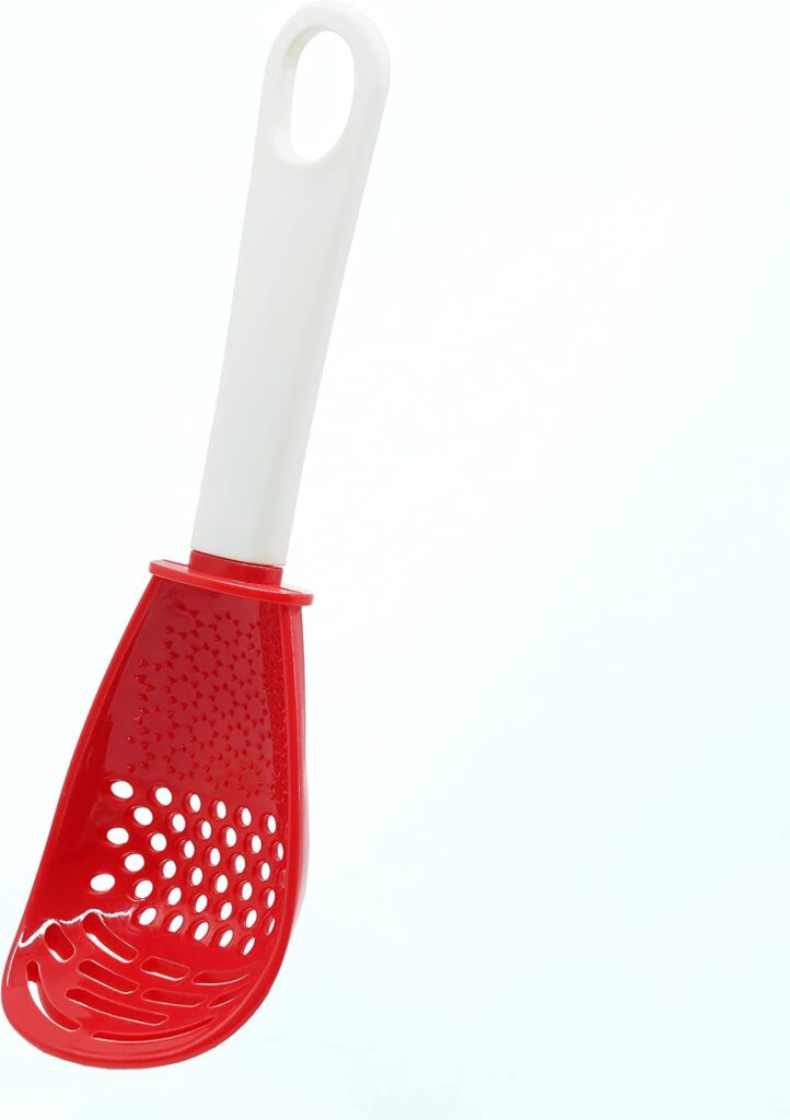 6 in 1 Multifunctional cooking gadgets, 356°F Heat Resistant kitchen gadgets, Egg Separator, Cooking, Draining, Mashing, Grating, Cooking spoon red