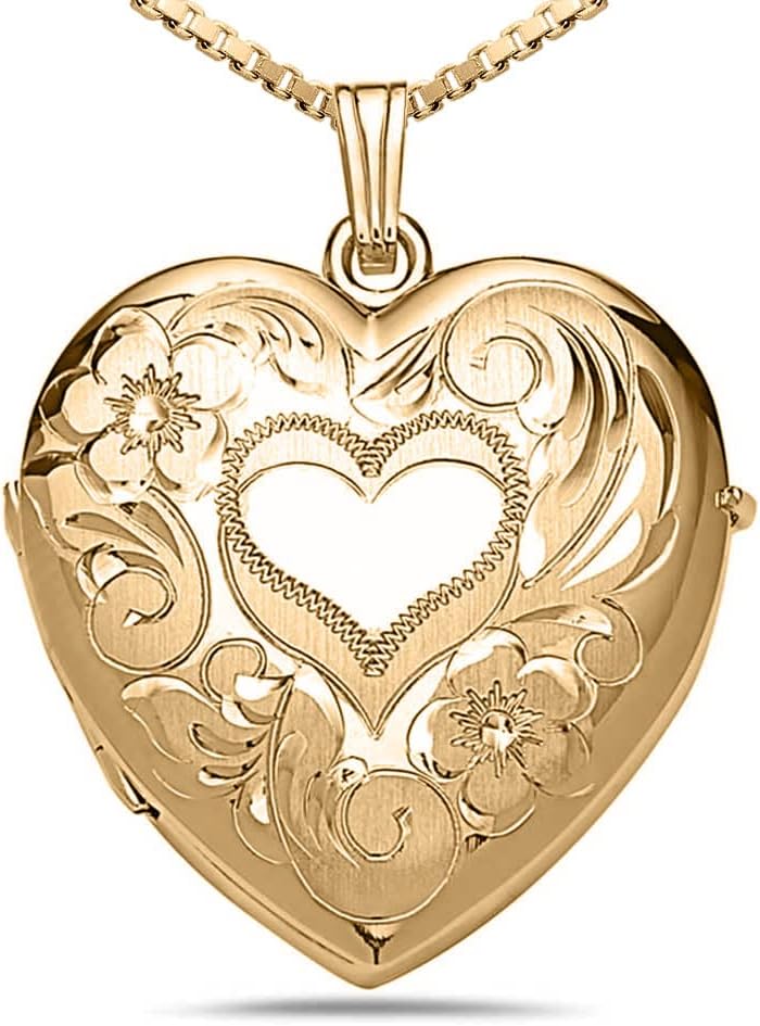 PicturesOnGold.com Personalized Heart-Shaped Custom Photo Pendant in 14K Gold Filled with 4-Page Heart Locket
