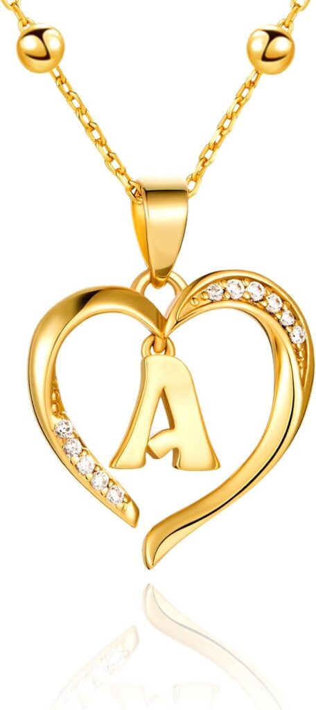 Cicy Bell Womens Heart Initial Necklace for Women 18k Gold Plated Shell Personalized Letter Pendant Necklace 17.7” with 2” Extender