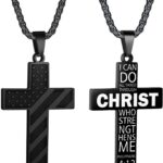 American Flag Cross Necklace for Men Stainless Steel Box Chain 22+2 inch Inspirational Bible Verse Cross Pendant Patriotic Jewelry Personalized Christian Gift for Men