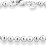 Miabella 925 Sterling Silver Italian Handmade 3mm Bead Ball Strand Chain Bracelet for Women Made in Italy