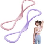 2Pack Figure 8 Resistance Band for Women, Resistance Bands with Handles, Portable 8 Shaped Exercise Band, for Strength Training Yoga Pilates (Pink 15 pounds + Purple 25 pounds)