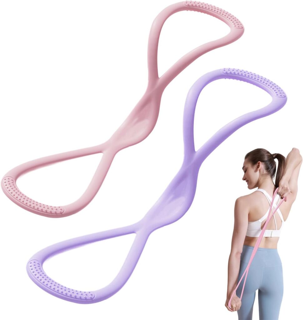 2Pack Figure 8 Resistance Band for Women, Resistance Bands with Handles, Portable 8 Shaped Exercise Band, for Strength Training Yoga Pilates (Pink 15 pounds + Purple 25 pounds)