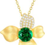 LEONIDS 14K Gold Iris Flowers Pendant Necklaces for Women | Moissanite or Lab-Grown Emerald Necklace with Hairline Detailing Non Tarnish | 925 Sterling Silver Jewelry Gifts for Her Birthday