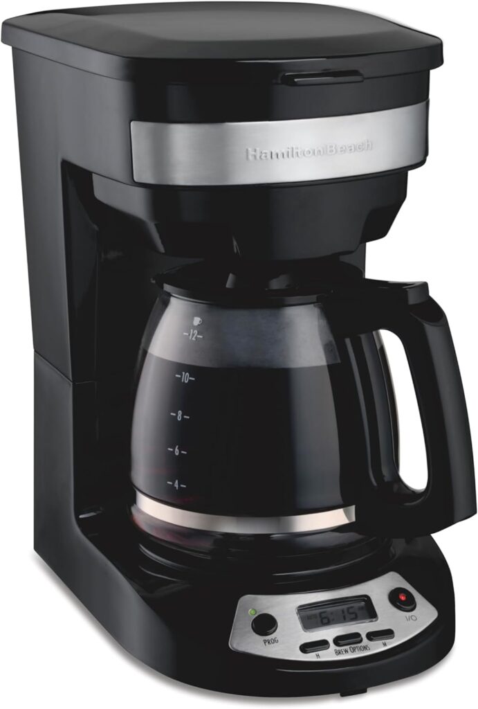 Hamilton Beach 12 Cup Programmable Drip Coffee Maker, Brew Options, Glass Carafe (46299), Black with Stainless Accents