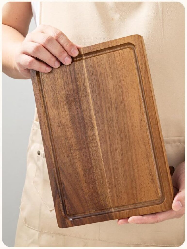 Handmade Wooden Cutting Board with Deep Juice Grooves for Kitchen Chopping Vegetables Fruits Cheese Meat Perfect Kitchen Serving Tray for Cooking